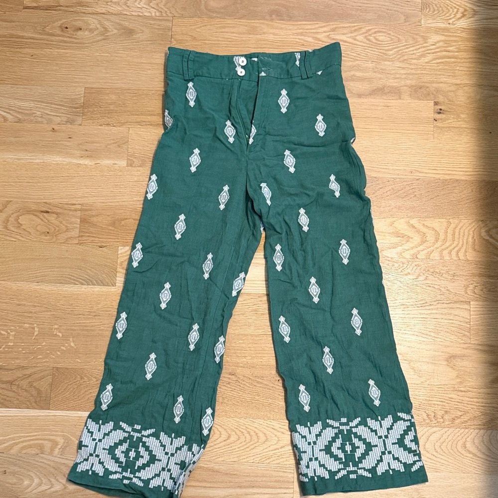 Zara Emerald Trousers with White Motifs